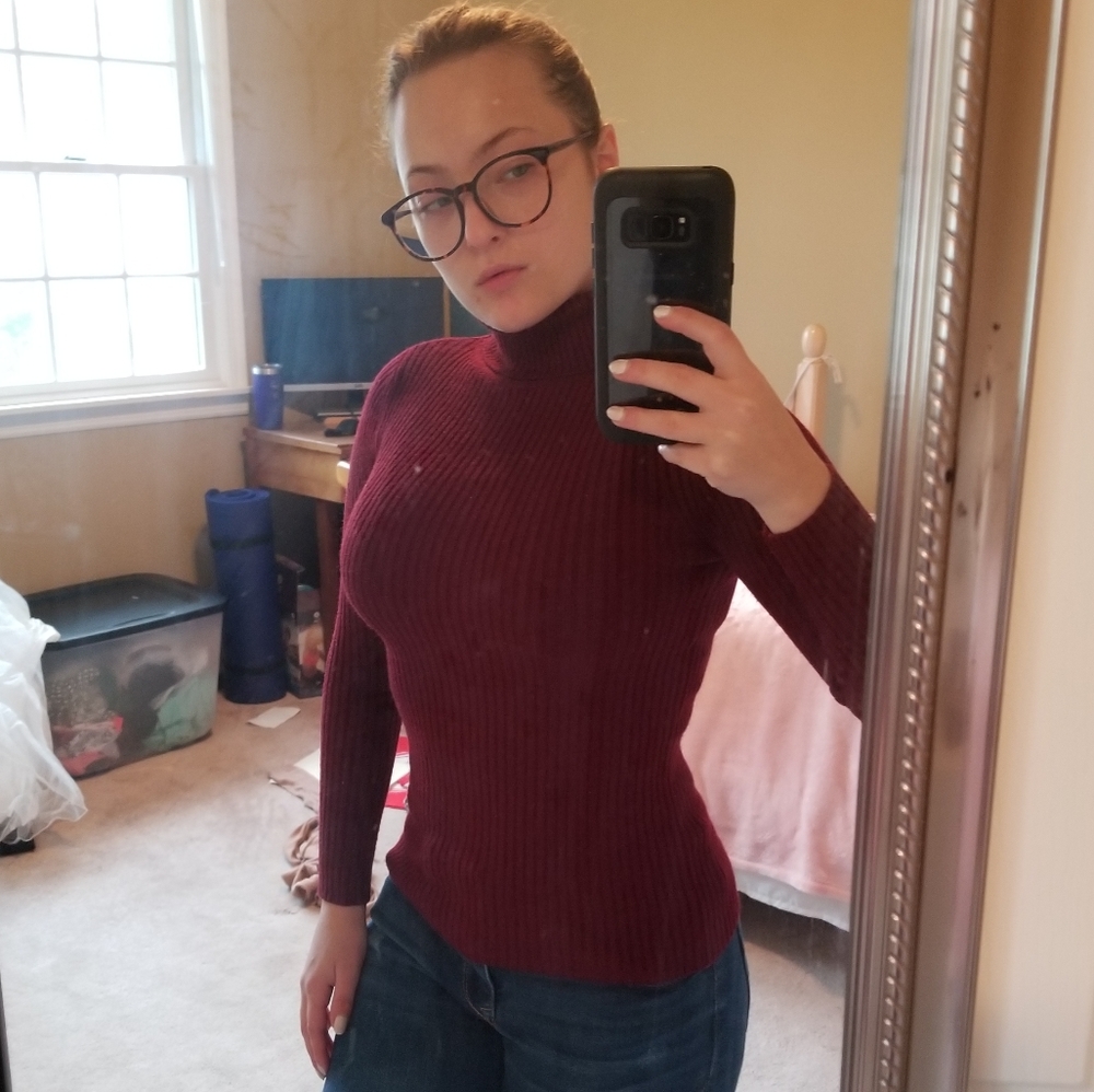 Dark red turtle neck